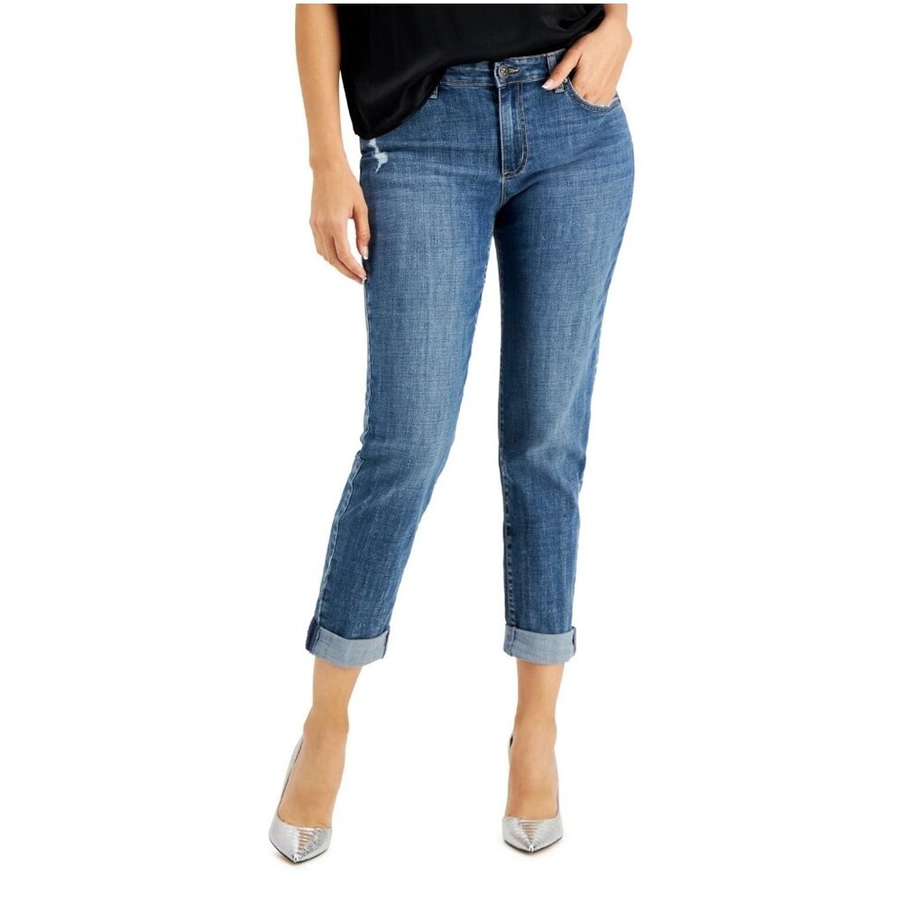 INC Women's Petite Cropped Boyfriend Jeans, Ava Blue Wash, 0P